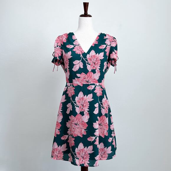 J. Crew Green Floral Tie-Shoulder A-Line Mini Dress - Picture 1 of 7